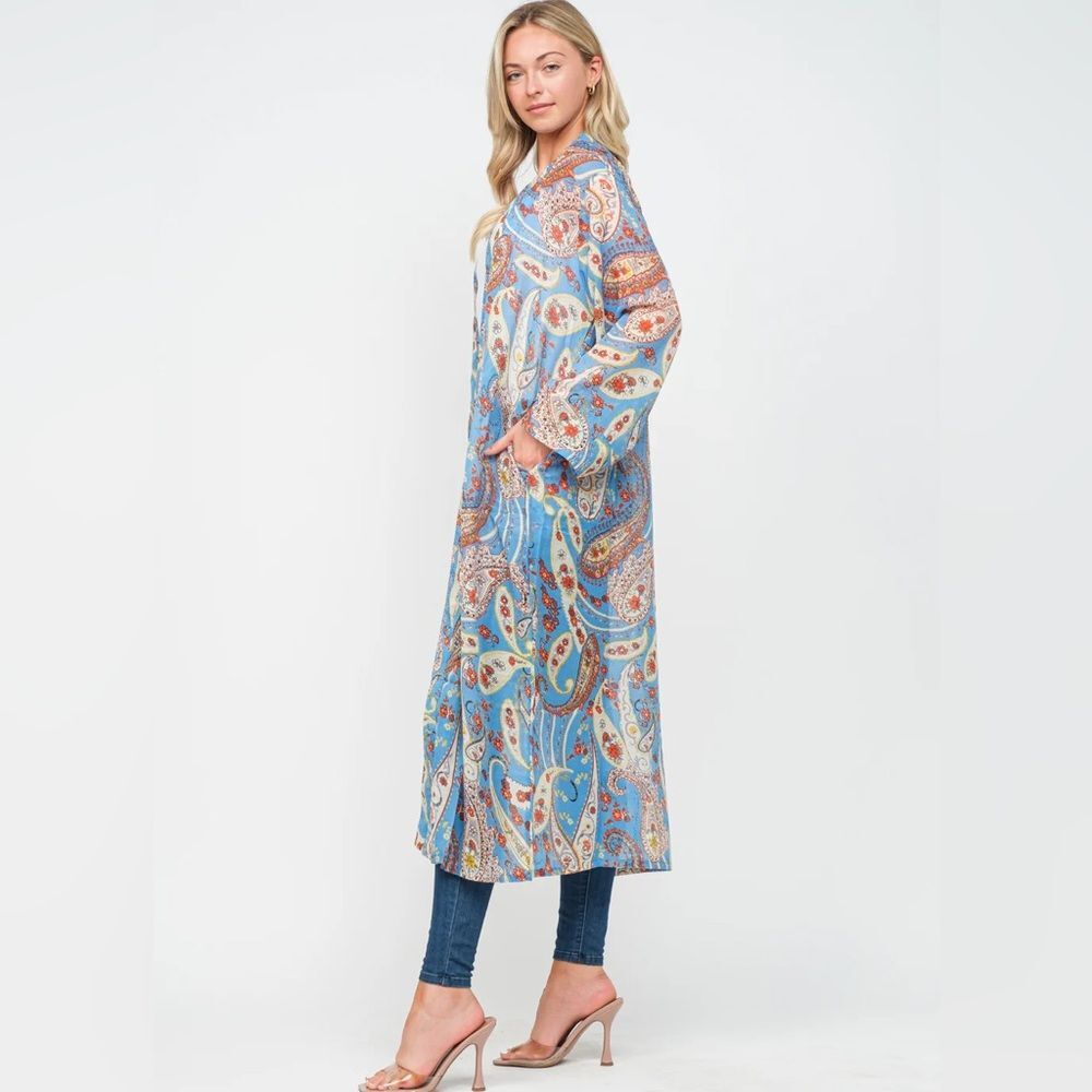 NWOT ✨ RAJ 100% Cotton Blue Printed Kimono / Duster / Beach Coverup. One Size.